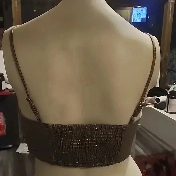 HOUSE OF HARLOW 1960 TAN & BLACK SEQUIN TWEED TROUSER CROP TOP SET SIZE S - Picture 4 of 7